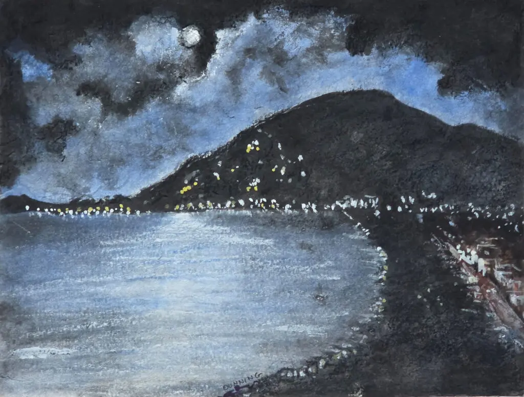 Moonlit Ocean, Great Bay, St. Maartin, D.A. | Pastel and watercolor on paper | 9”x12”