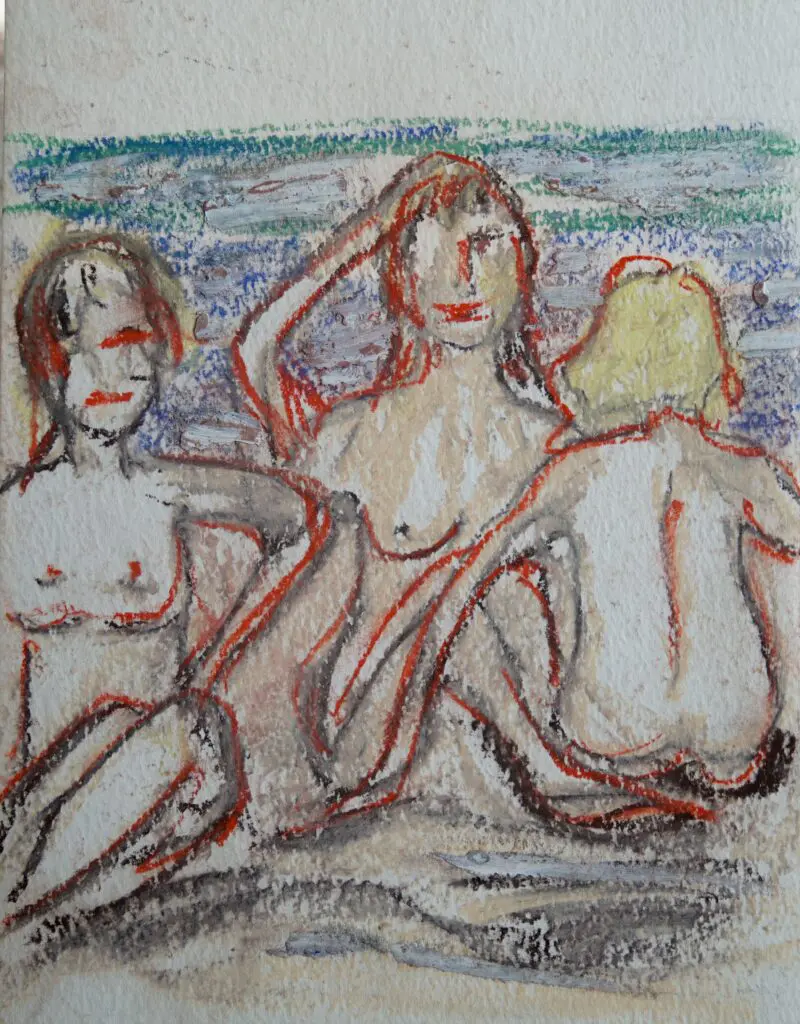 3 Beach Babes | Pastel on paper | 9"x11"