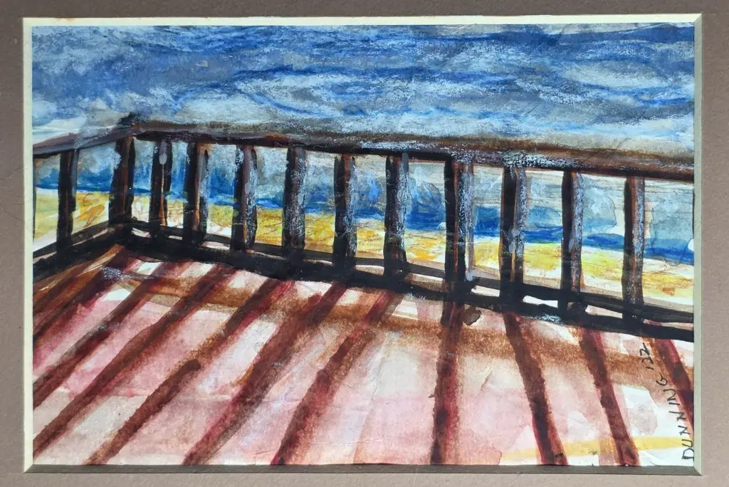 Balcony View of Beach, Ocean City, MD | Colored pencil and watercolor on paper | 5”x7”