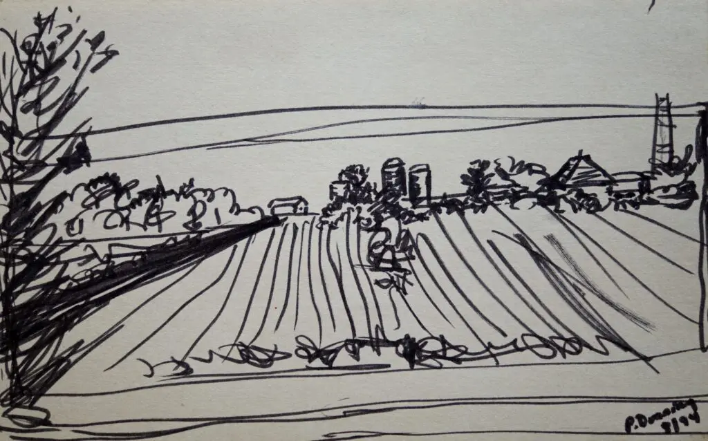 Farm Scene, Wisconsin | Ink on paper | 5"x8"