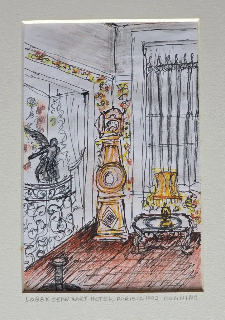 John Bart Hotel Lobby, Paris, France, Lobby | Colored pencil on paper | 8”x10” (w/mat)