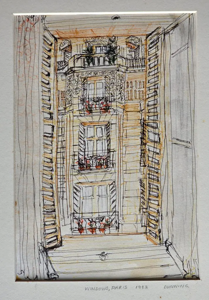 John Bart Hotel, Window View, Paris France | Colored pencil on paper | 8”x10” (w/mat)