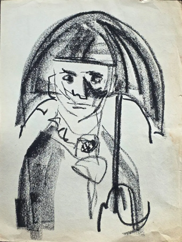 Man with Umbrella | Charcoal on paper | 9”x12”