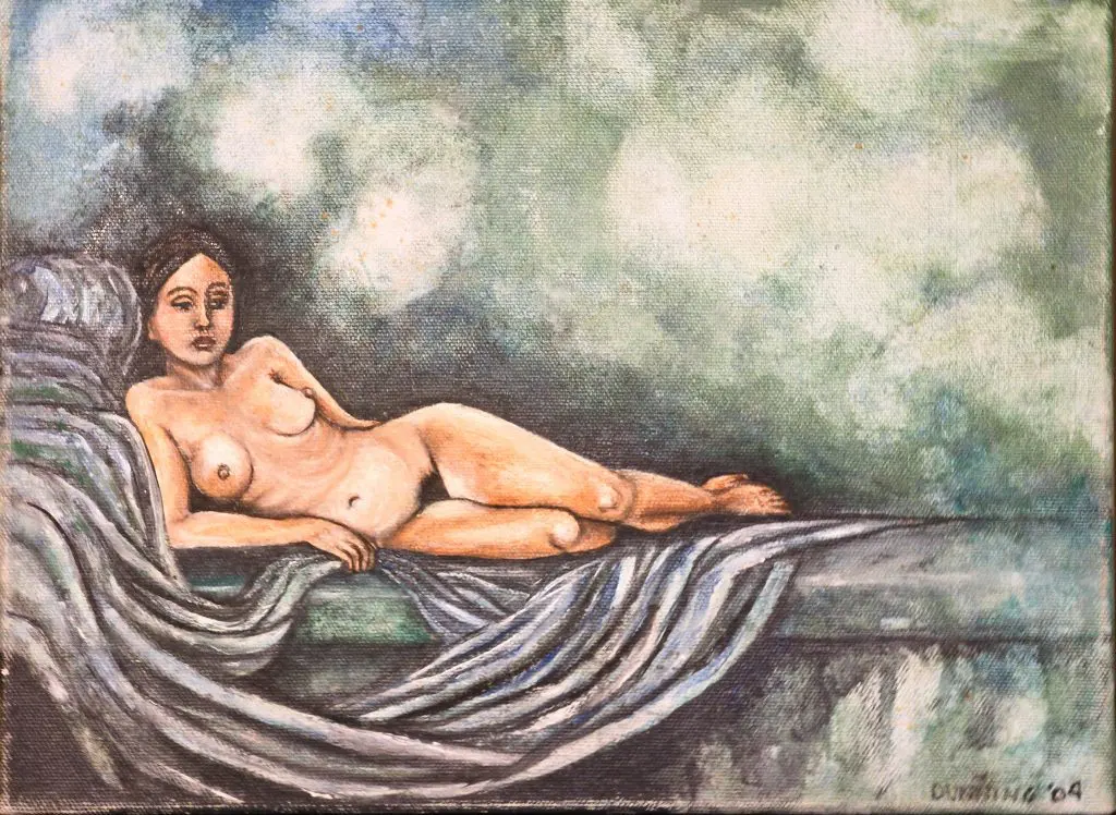 Reclining Nude on Green Drapes | Oil on canvas | 9”x12”