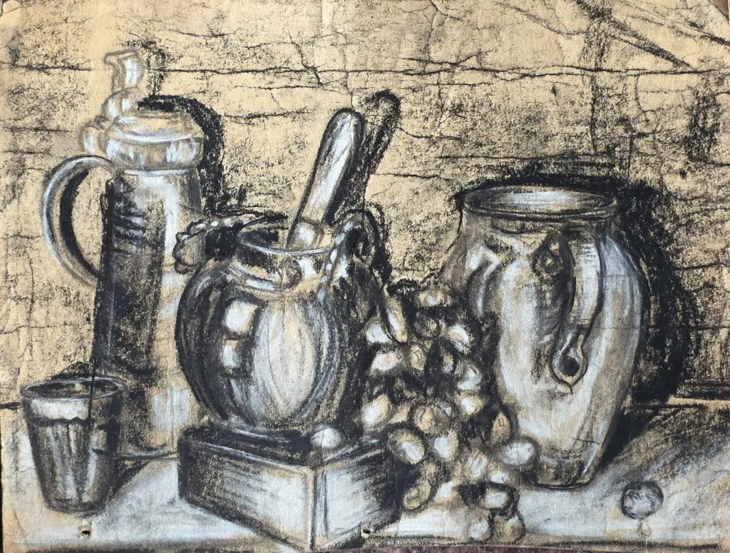 Still Life: Vases and Grapes | Charcoal on paper | 8”x11”