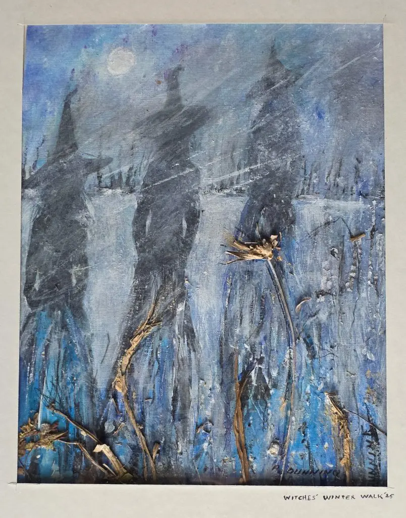 Witches Winter Walk | Mixed media on paper | 9”x12” (w/ mat)